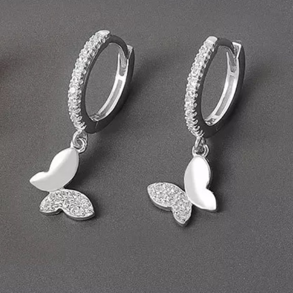 NEW 925 STERLING SILVER BUTTERFLY HOOP EARRINGS, NICE EARRINGS, CUTE EARRINGS - Picture 2 of 4